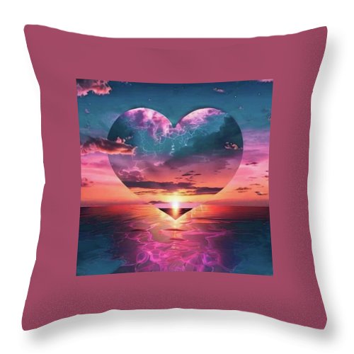 Sunset heart Over the Ocean - Throw Pillow