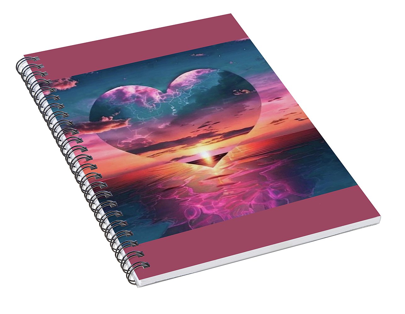 Sunset heart Over the Ocean - Spiral Notebook