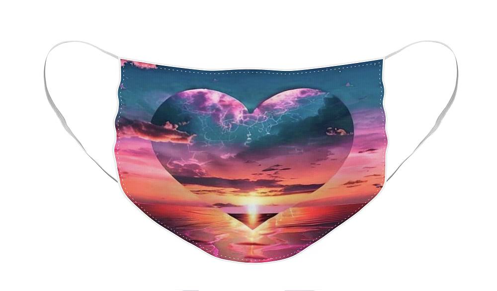 Sunset heart Over the Ocean - Face Mask