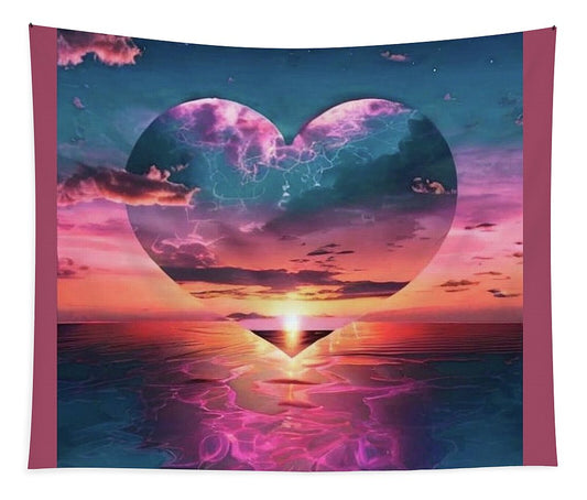 Sunset heart Over the Ocean - Tapestry