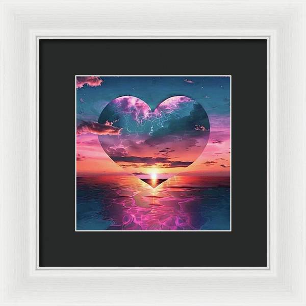 Sunset heart Over the Ocean - Framed Print