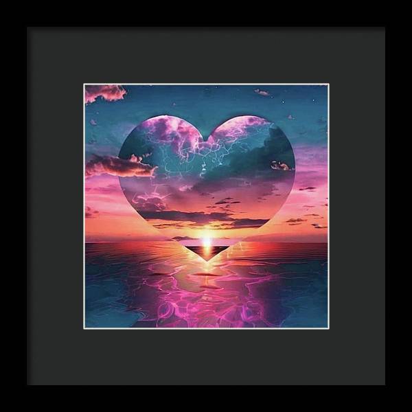 Sunset heart Over the Ocean - Framed Print